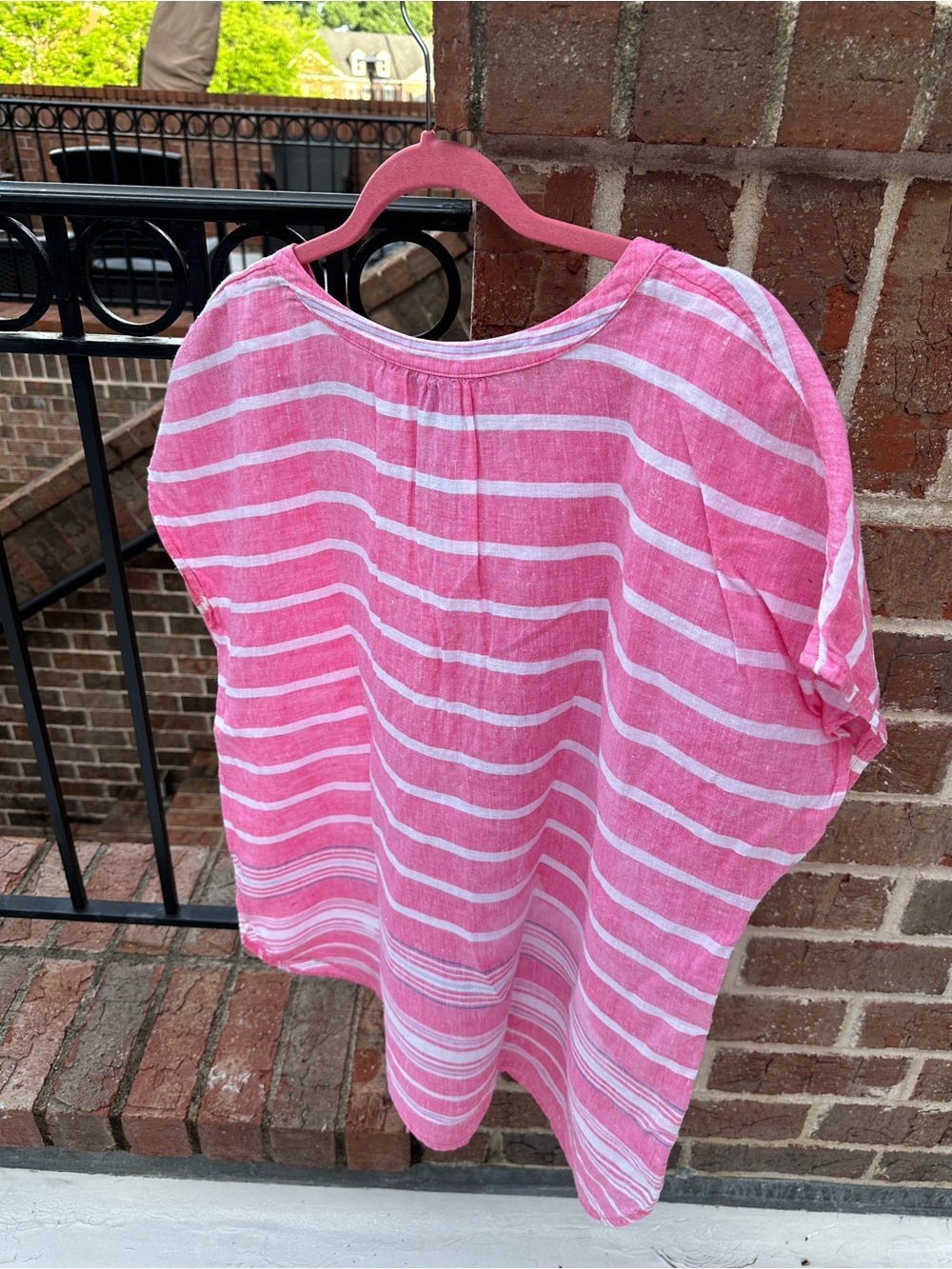 Talbots Pink and White Striped Linen-Blend Tunic Top - Picture 5 of 5